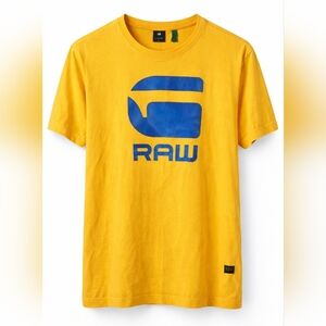 G-Star RAW Logo Graphic T-Shirt Yellow Blue Large Streetwear Designer Tee